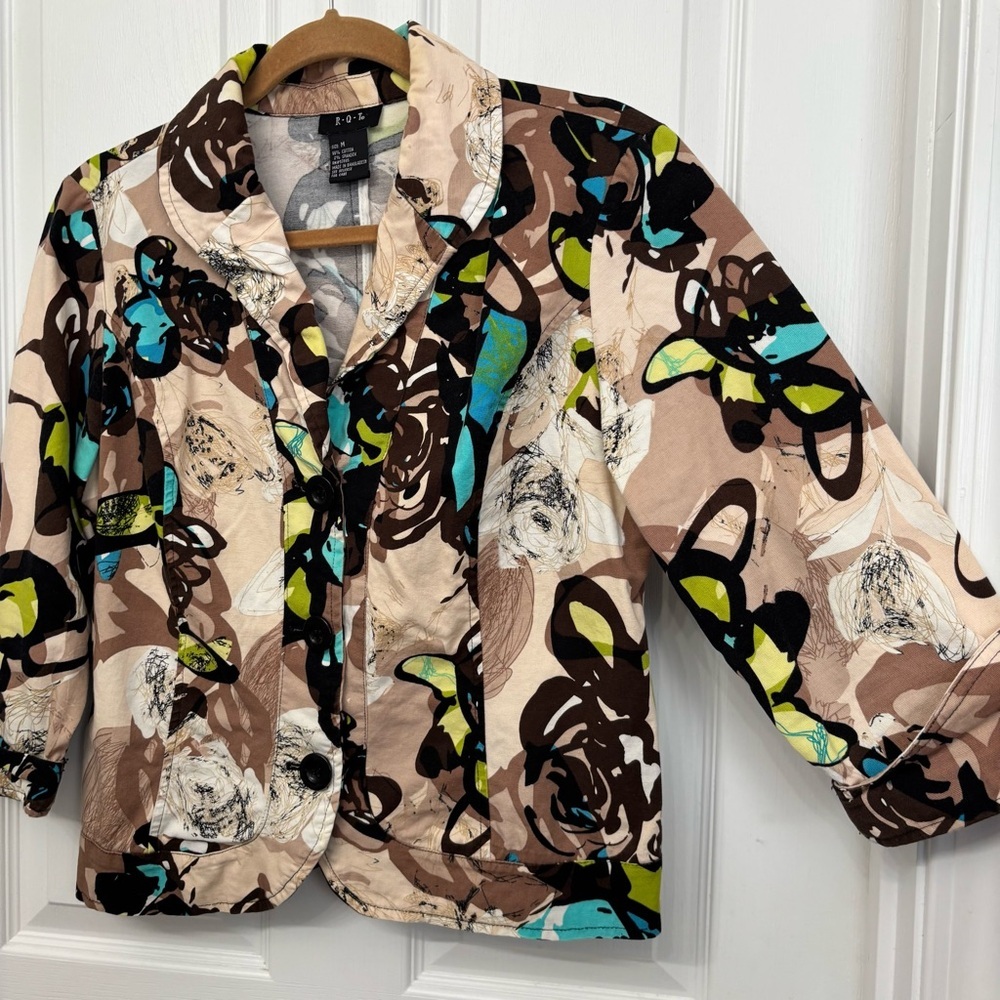 Abstract Print Cropped Jacket | R.Q.T Size M - Picture 4 of 8